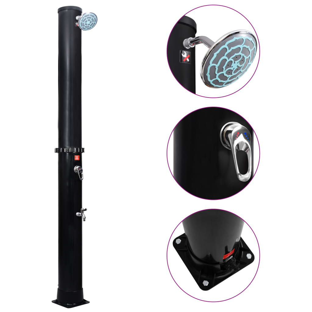 Solopvarmet udendørsbruser med brusehoved og hane 40 l - sort, 1 - number 1.