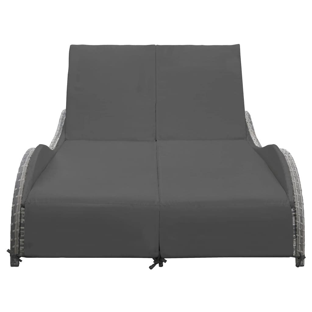 Dobbelt liggestol med hynde polyrattan antracitgrå - number 2.