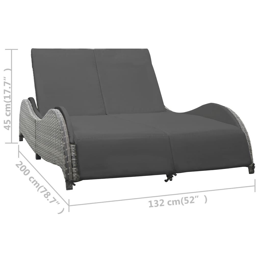 Dobbelt liggestol med hynde polyrattan antracitgrå - number 5.