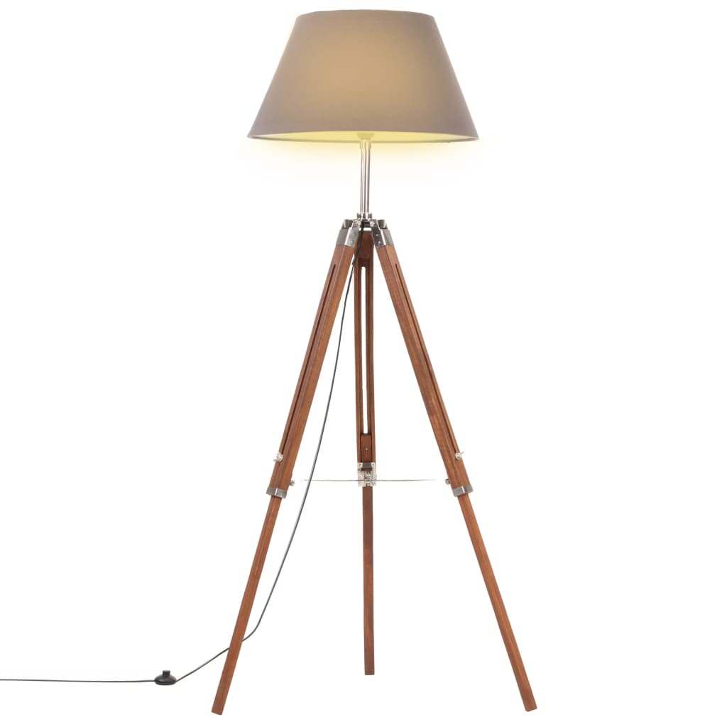 Gulvlampe med trefod 141 cm massivt teaktræ honningbrun og grå - brun og grå, 1, x - number 1.