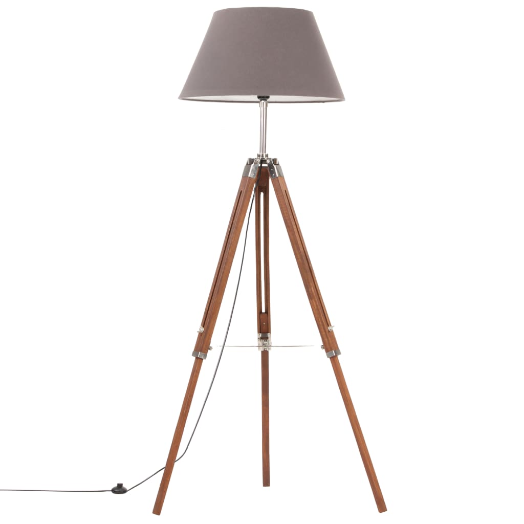 Gulvlampe med trefod 141 cm massivt teaktræ honningbrun og grå - brun og grå, 1, x - number 2.