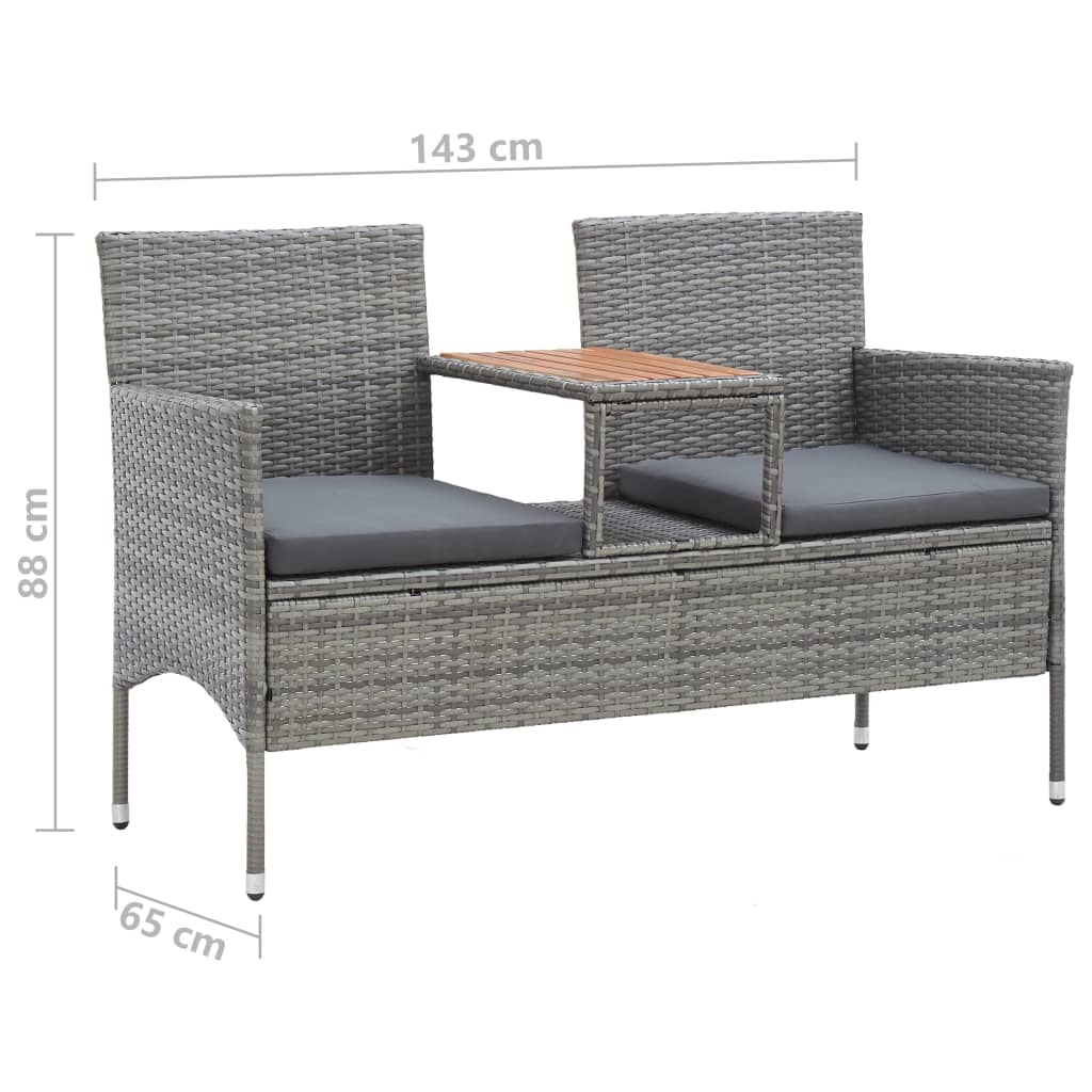 2-personers havebænk med tebord 143 cm polyrattan - grå, 1, 2 - number 6.