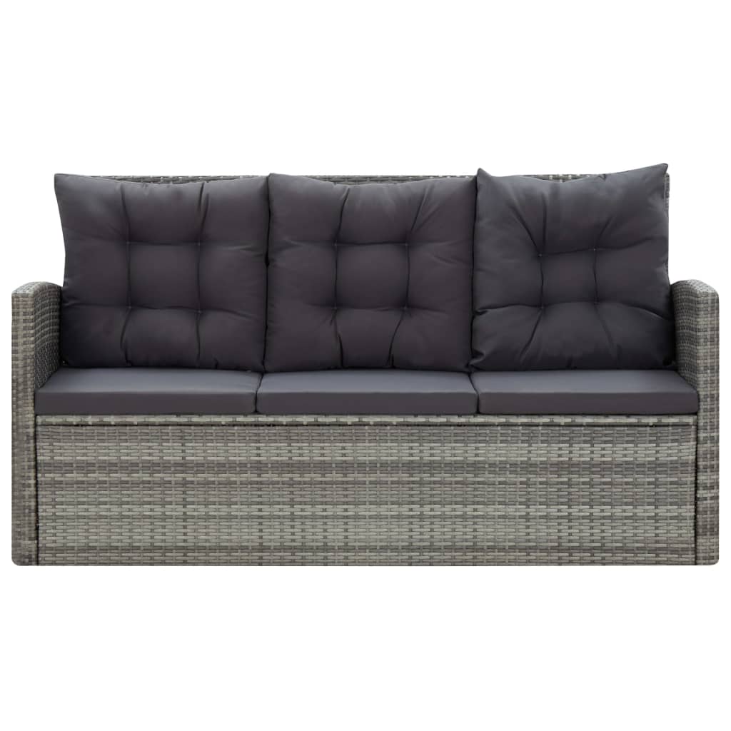 Udendørs spisebordssæt 5 dele med hynder polyrattan grå - number 7.