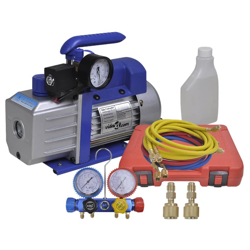 Ettrins-vakuumpumpe med firevejs-trykmålersæt med manifold - 250 w, 71 l/min, 3 5 cfm, 1/3 hk, 225 ml - number 1.