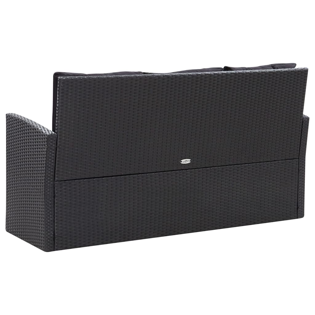 Loungesæt til haven 6 dele med hynder polyrattan sort - number 5.