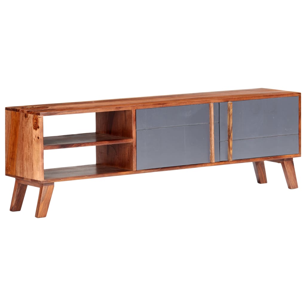 Tv-bord 140x30x45 cm massivt træ grå - number 9.