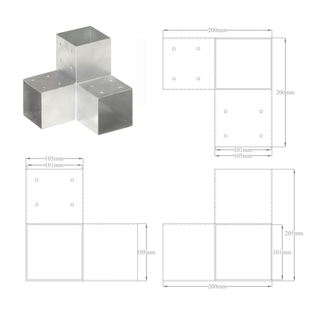 Stolpebeslag y-form 101x101 mm galvaniseret metal - number 6.