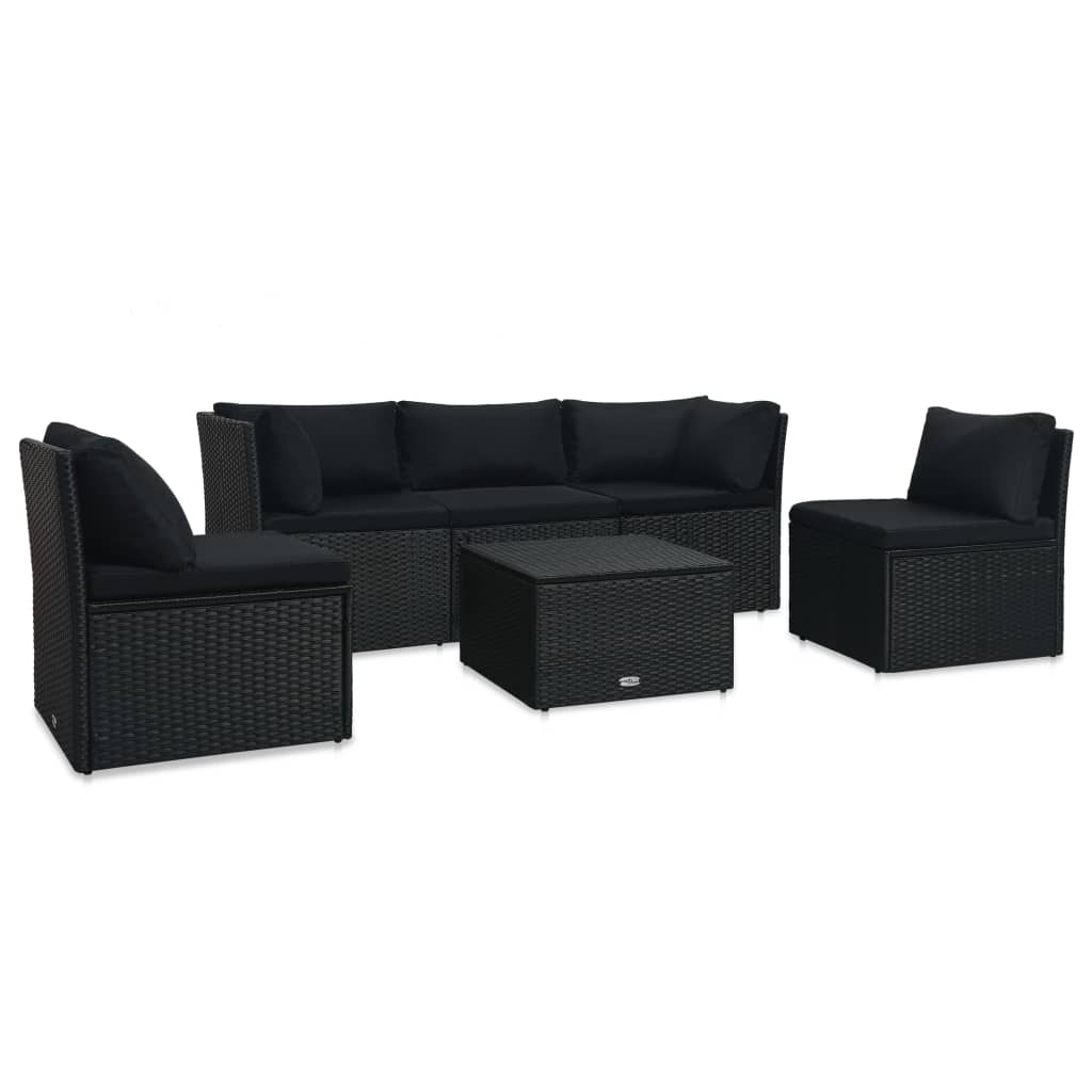 Haveloungesæt 4 dele med hynder polyrattan sort - number 1.