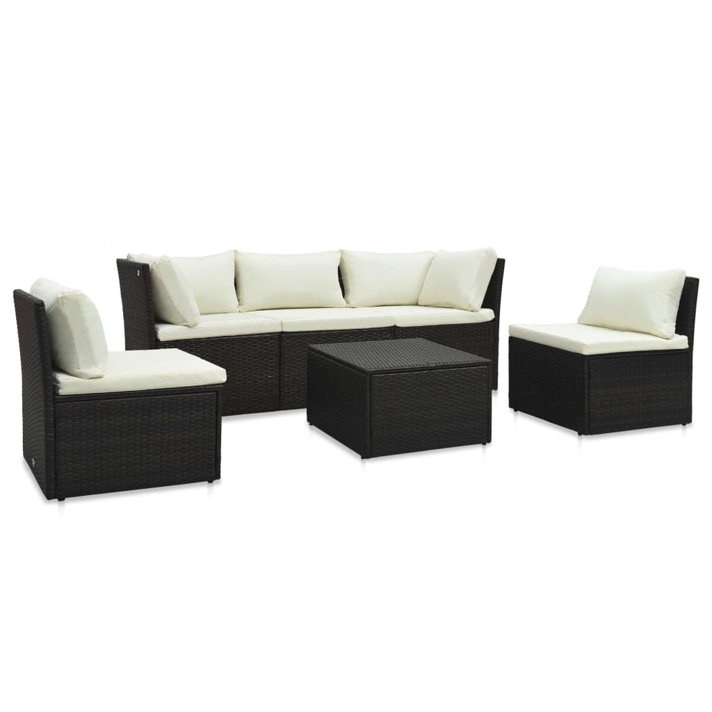 Loungesæt til haven 4 dele med hynder polyrattan brun - number 1.