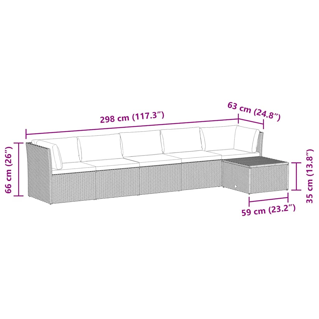 Loungesæt til haven 4 dele med hynder polyrattan brun - number 10.
