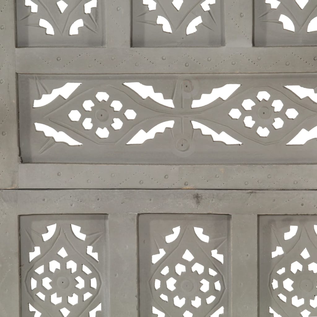 4-panels rumdeler håndskåret 160x165 cm massivt mangotræ - grå, 1, 4 - number 4.