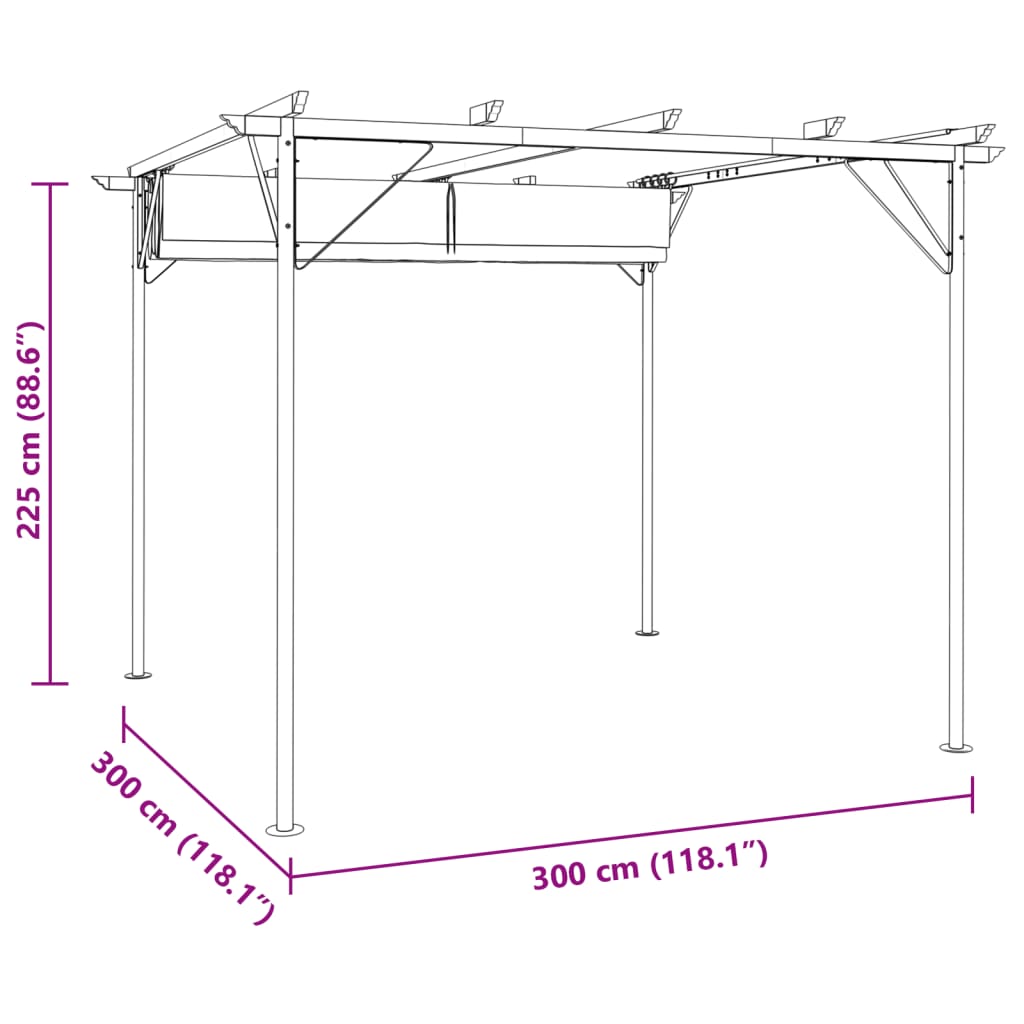 Pergola with retractable roof 3x3 m cream-coloured steel - number 7.
