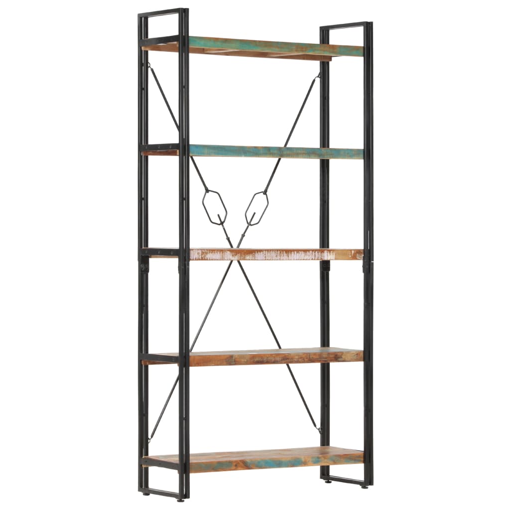 Bokhylle med 5 hyller 90x30x180 cm massivt resirkulert tre - number 10.