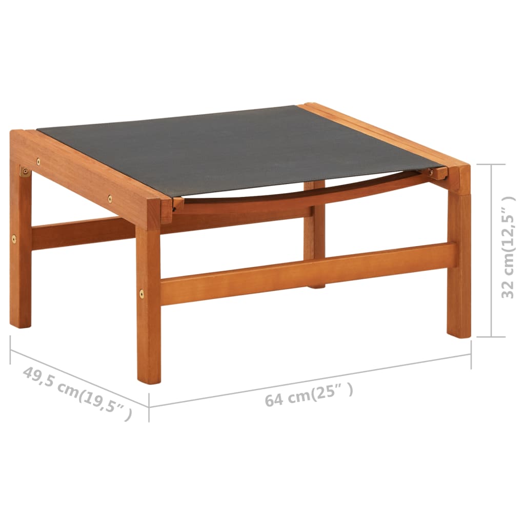 Vrtna stolica s naslonom za noge puno drvo eukaliptusa i tekstil - crna, 1, s tabureom - number 11.