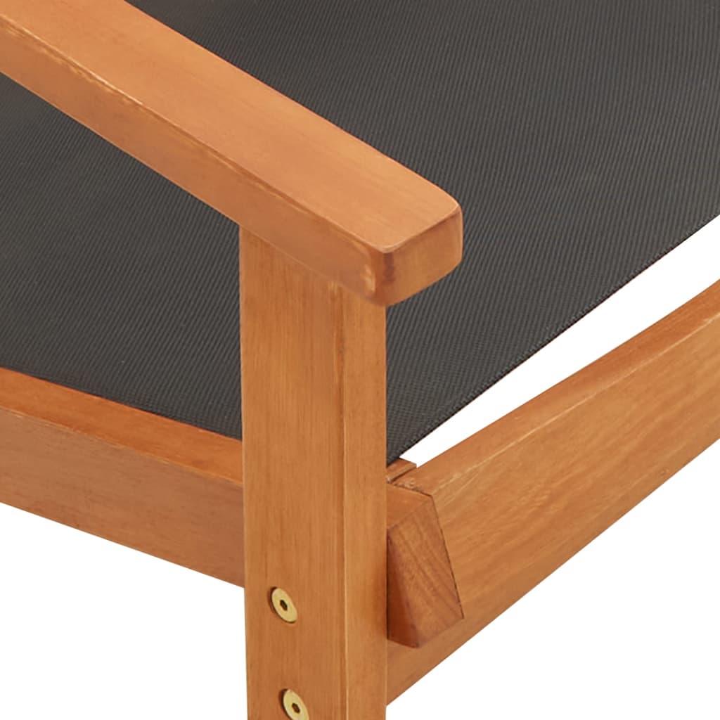 Vrtna stolica s naslonom za noge puno drvo eukaliptusa i tekstil - crna, 1, s tabureom - number 9.