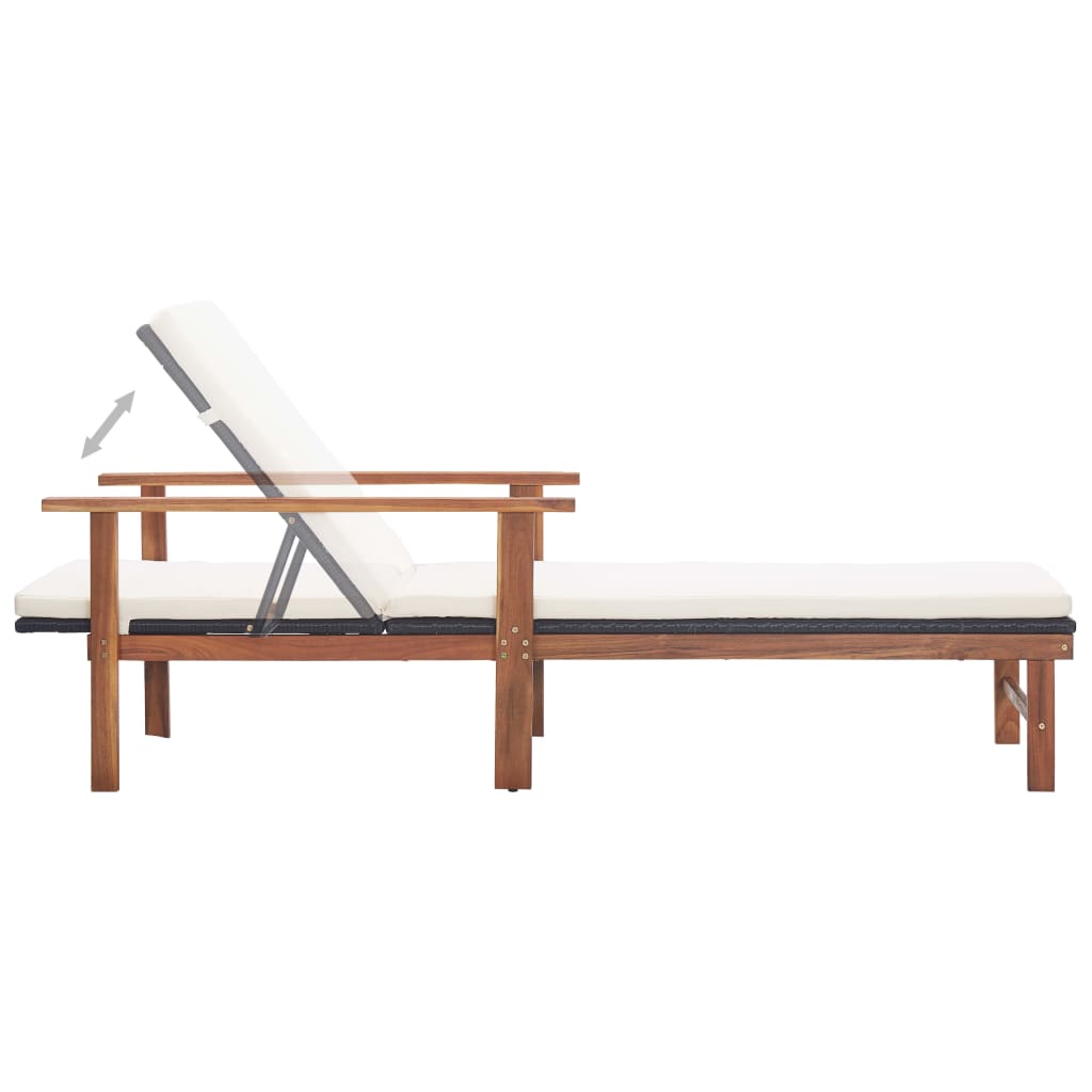 Ležaljka s jastukom od poliratana i masivnog drva akacije crna - number 6.