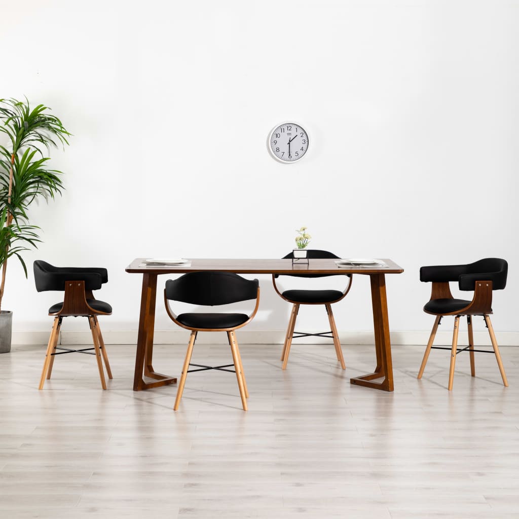 Spisebordsstole 4 stk. kunstlæder og bøjet træ sort - number 7.