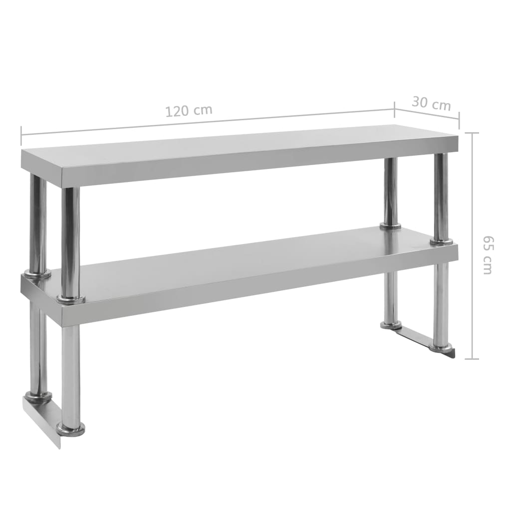 Gornja polica u 2 razine za radni stol 120x30x65 cm inox - number 7.