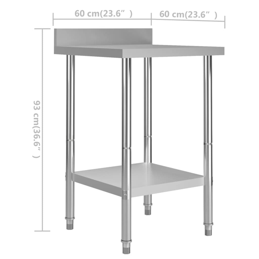 Tavolo da lavoro per cucina con paraschizzi 60x60x93 cm acciaio inox - number 7.
