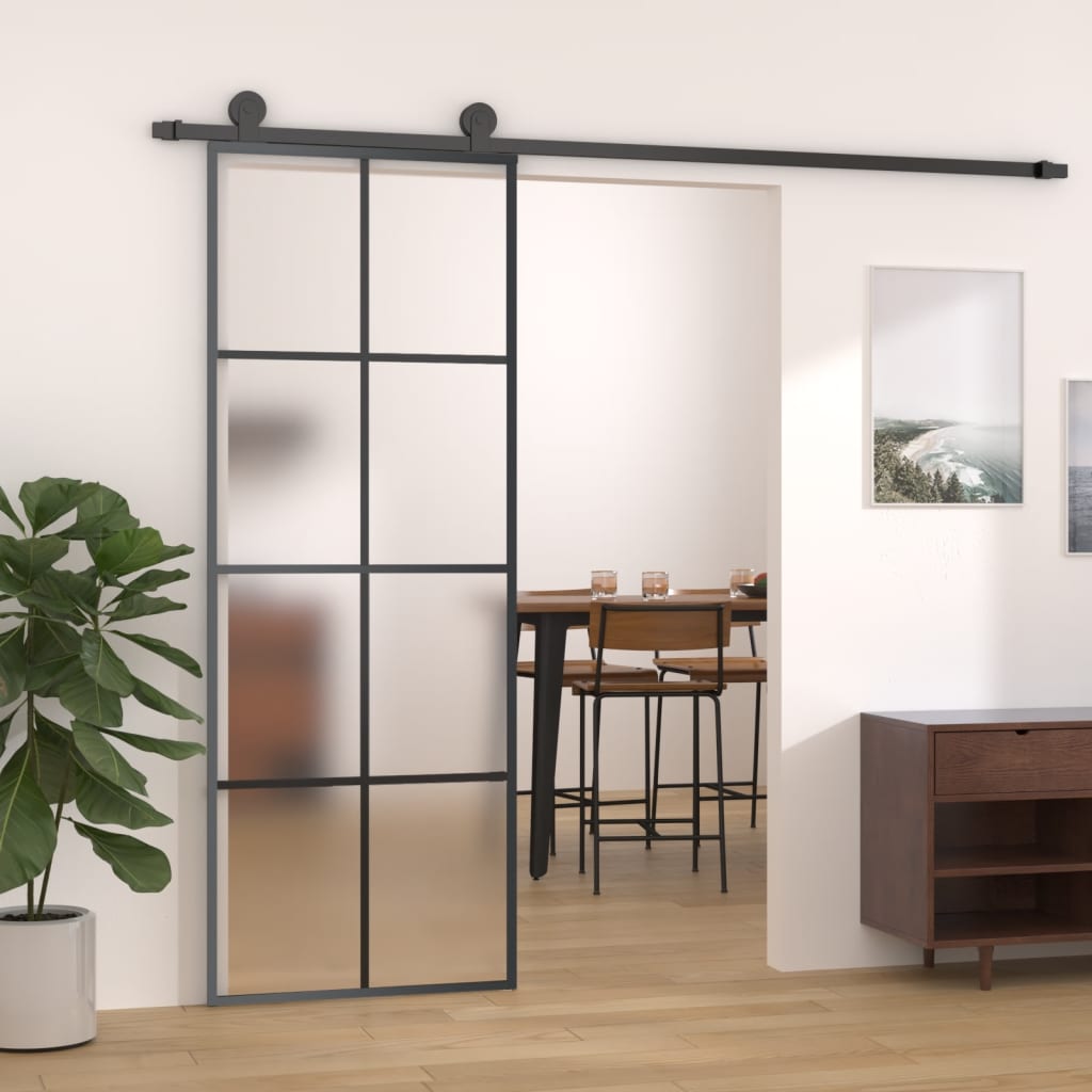 Skydedør aluminium og sikkerhedsglas - sort, 76 x 205 cm, 1, matteret - number 1.