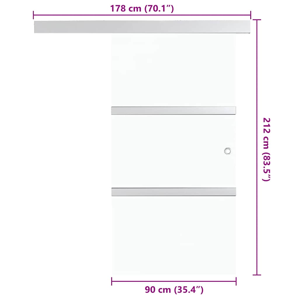Skydedør hærdet glas og aluminium sølvfarvet - 90 x 212 cm, 1, uden blødt stop - number 7.