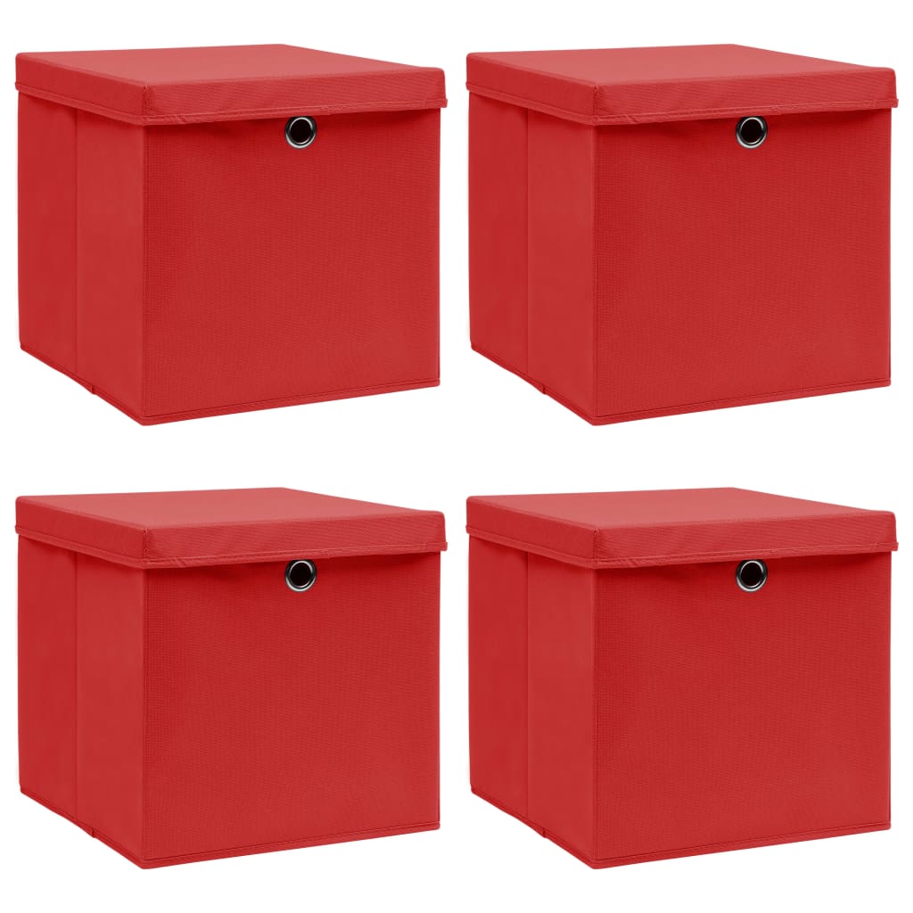 Storage boxes with lids pcs. 32x32x32 fabric red - red with lid, 4, 1 - number 1.