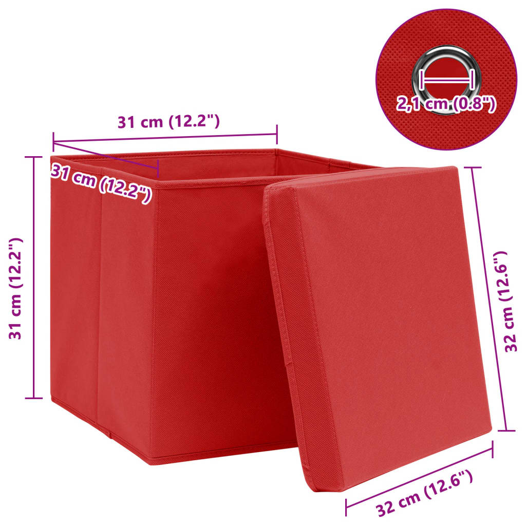 Storage boxes with lids pcs. 32x32x32 fabric red - red with lid, 4, 1 - number 6.