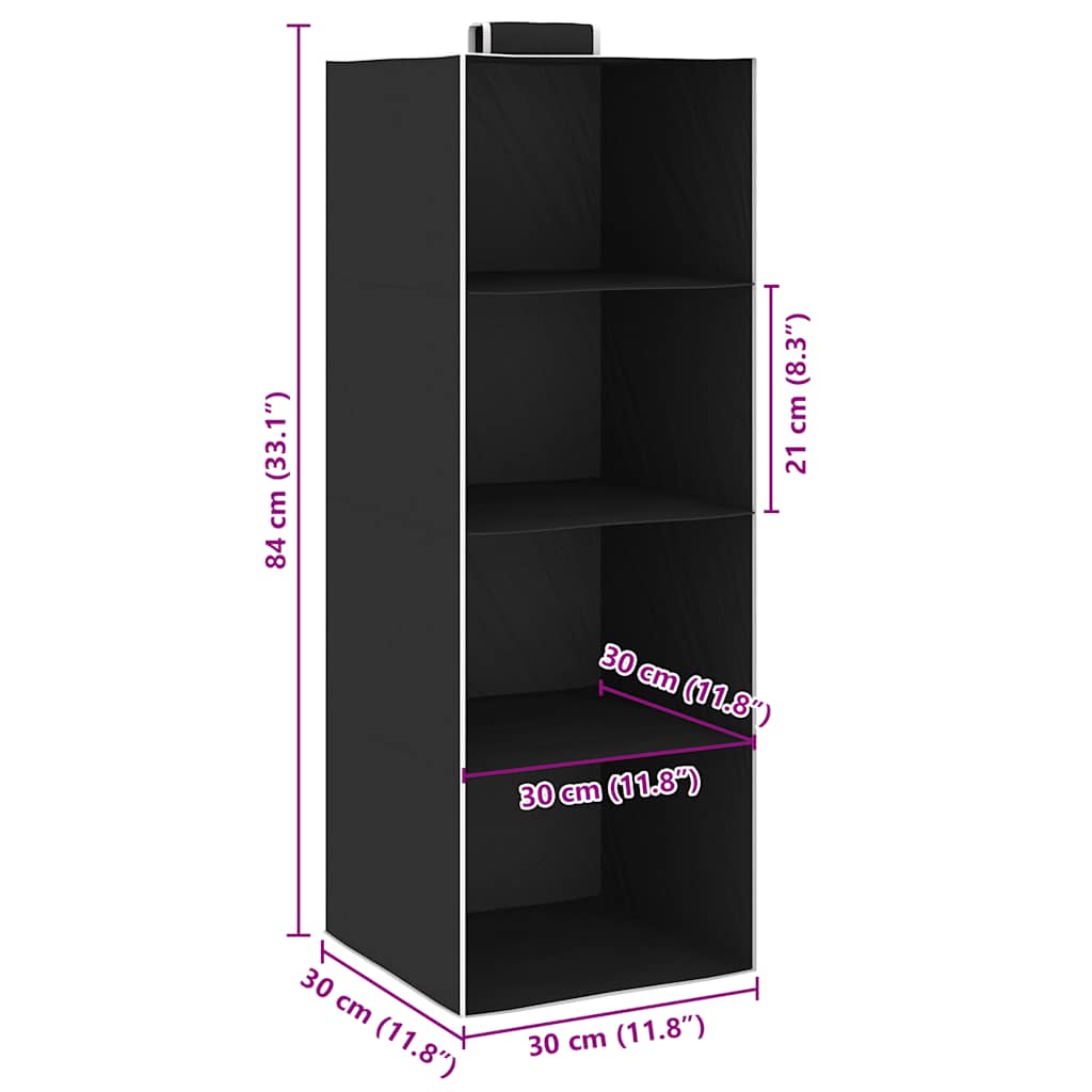 Hanging storage unit with 4 fabric shelves - black, 30 x 30 x 84 cm, 2, 1 - number 9.