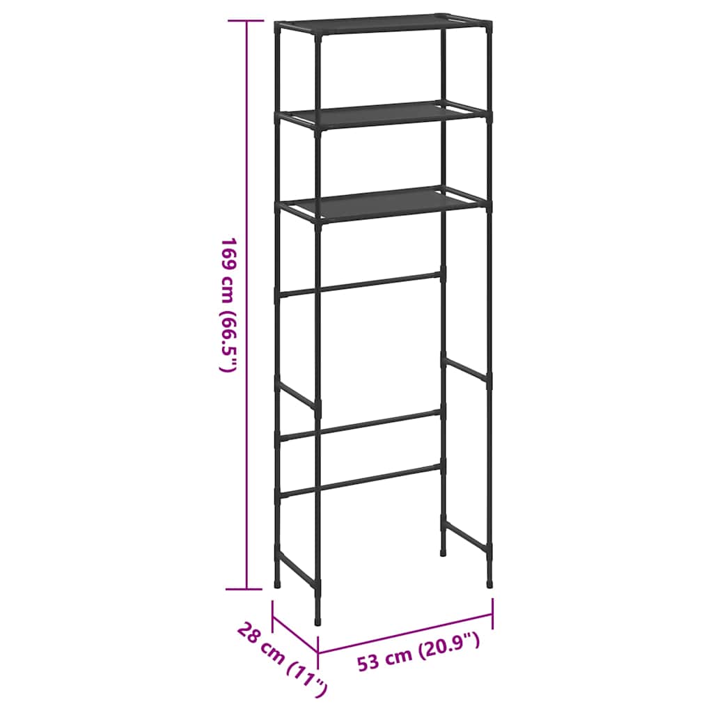 Storage rack with 3 shelves 53x28x169 cm black - number 8.