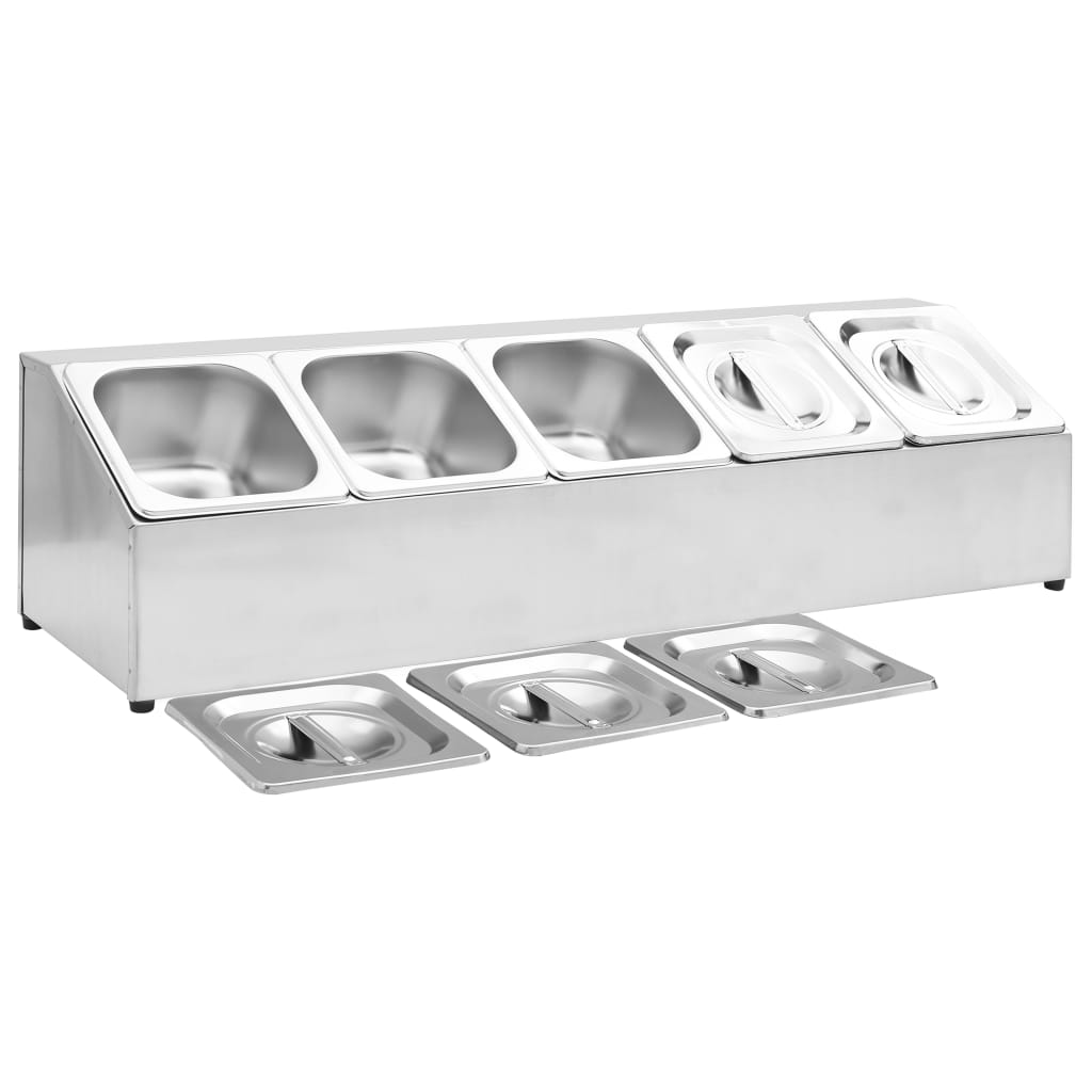 Gastronorm beholder med 5 gn 1/6-beholdere rustfrit stål - number 6.