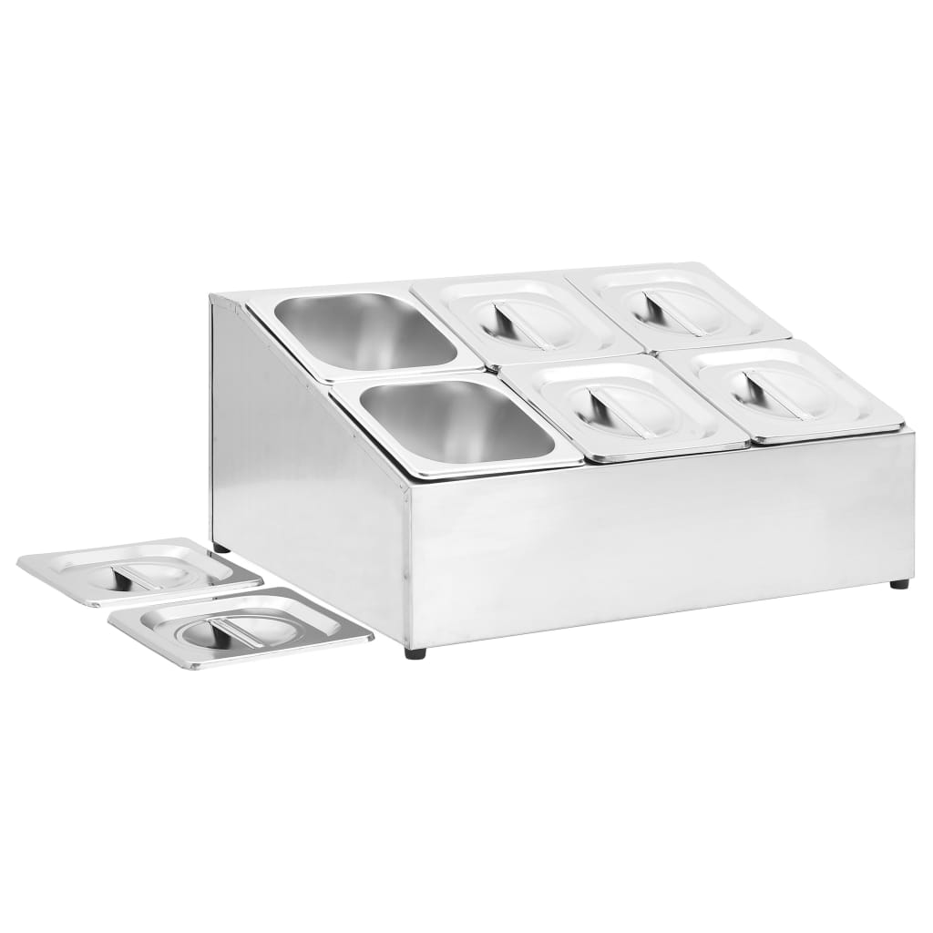 Gastronorm beholder med 6 gn 1/6-beholdere rustfrit stål - number 6.