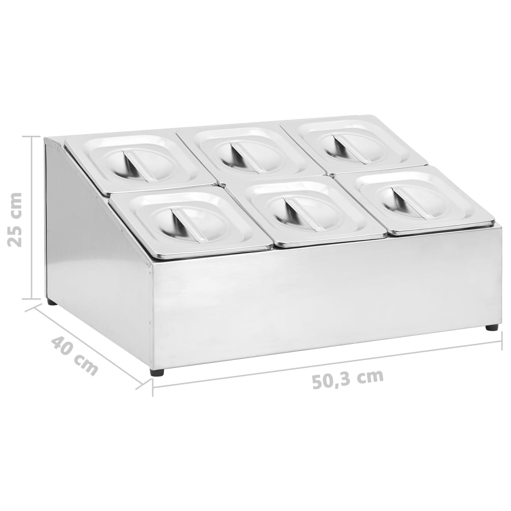 Gastronorm beholder med 6 gn 1/6-beholdere rustfrit stål - number 9.