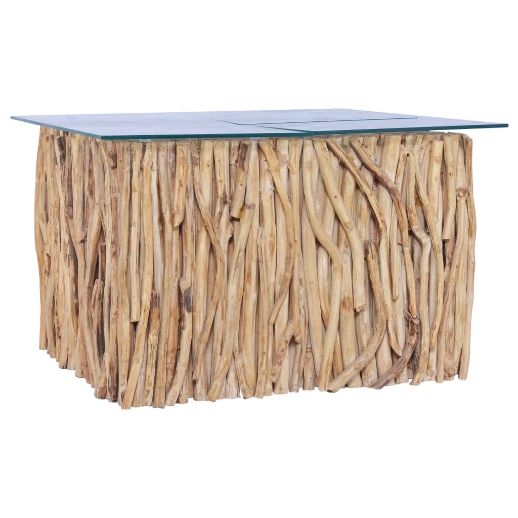 Stolik kawowy z blatem szklanym 66x66x40 cm lite drewno tekowe - 66 x 66 x 40 cm (dł. x szer. x wys.), 60 x 60 x 40 cm (dł. x szer.) - number 1.