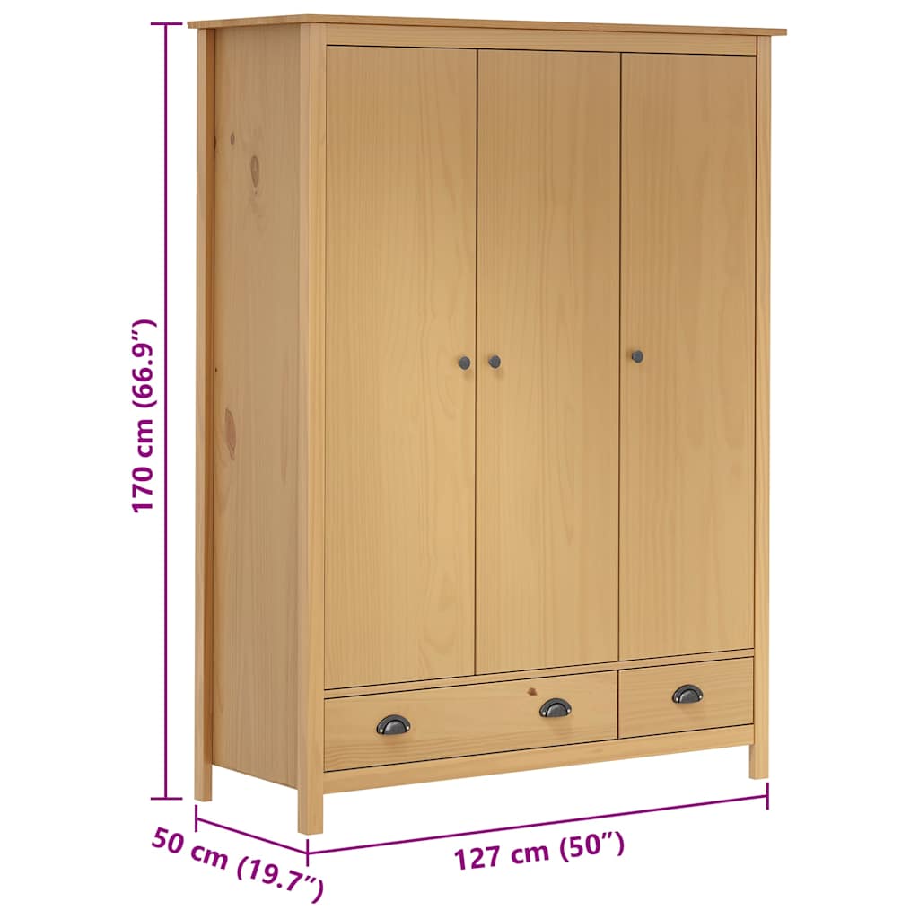 Klædeskab med 3 låger hill 127x50x170 cm massivt fyrretræ - brun, 1, x - number 7.