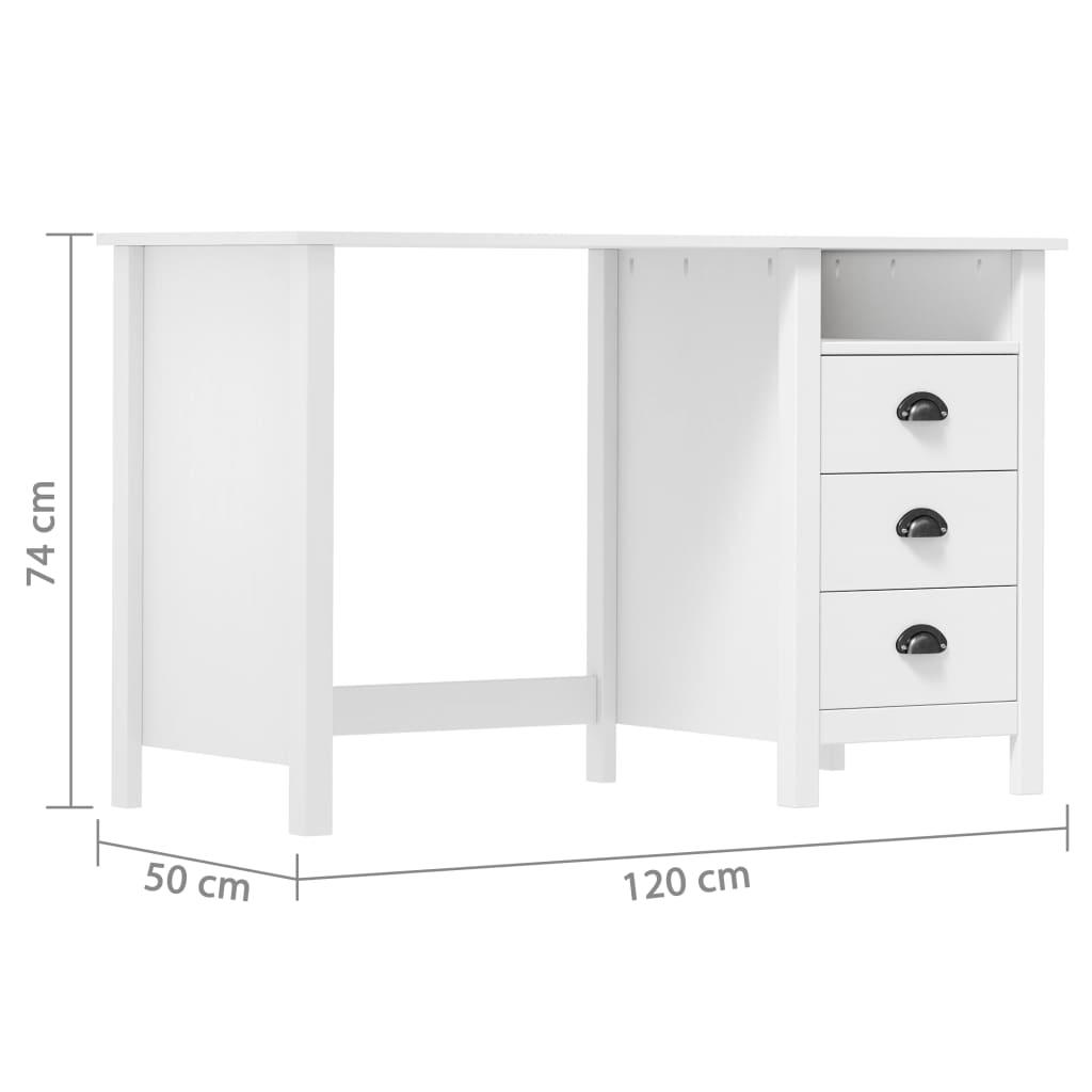 Konsolbord hill med 3 skuffer massivt fyrretræ - hvid, 120 x 50 x 74 cm - number 7.