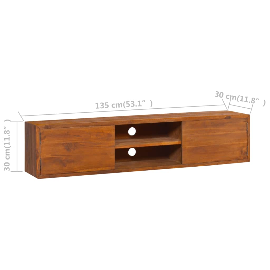 Vegghengt tv-skap 135x30x30 cm heltre teak - number 9.