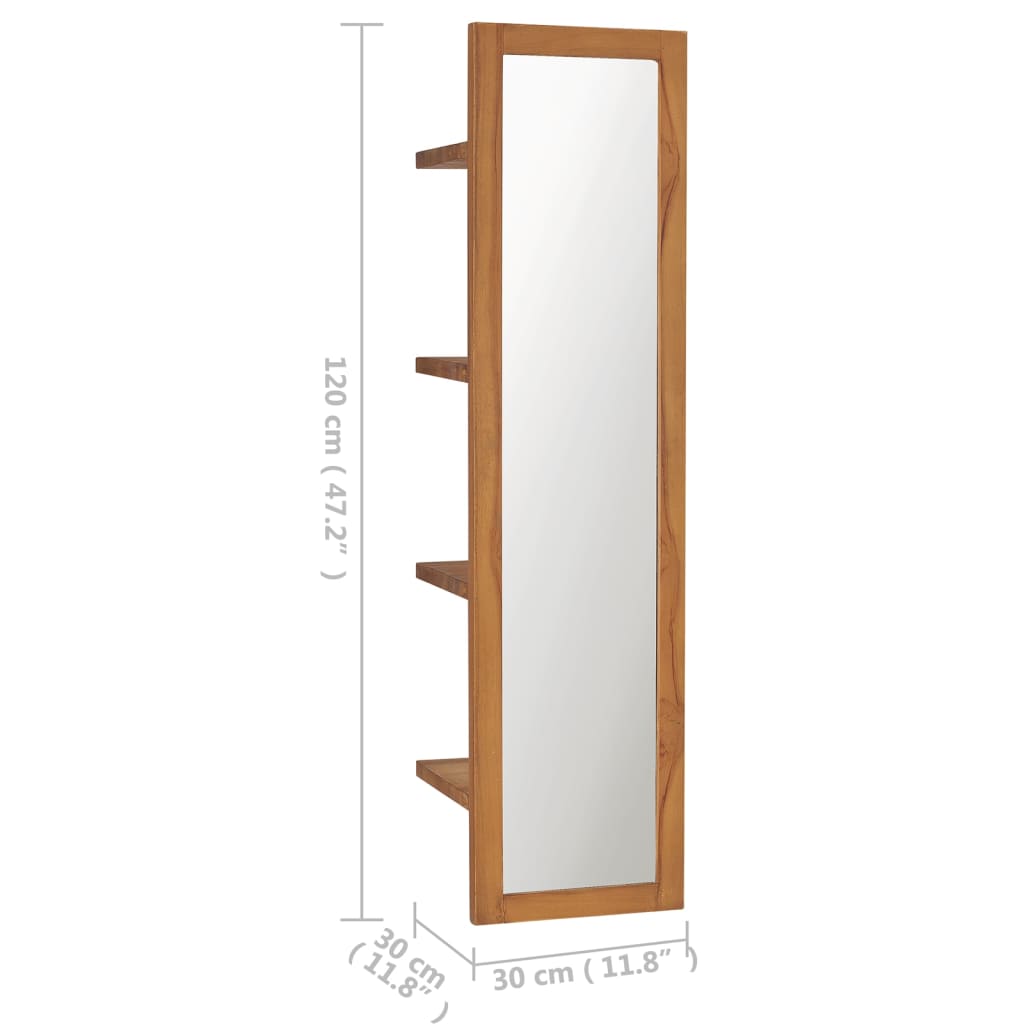 Wall mirror with shelves 30x30x120 cm solid teak wood - number 6.