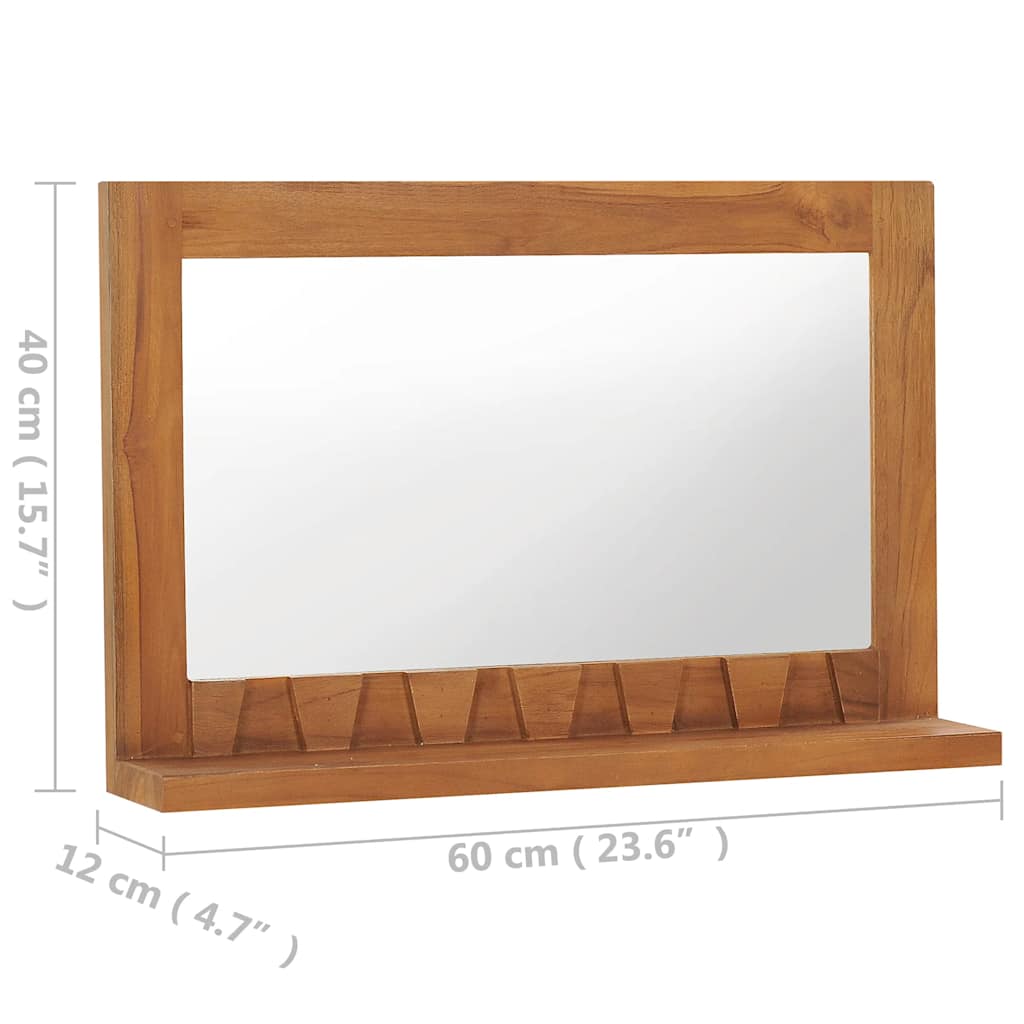 Miroir mural avec étagère 60x12x40 cm bois de teck massif - number 6.