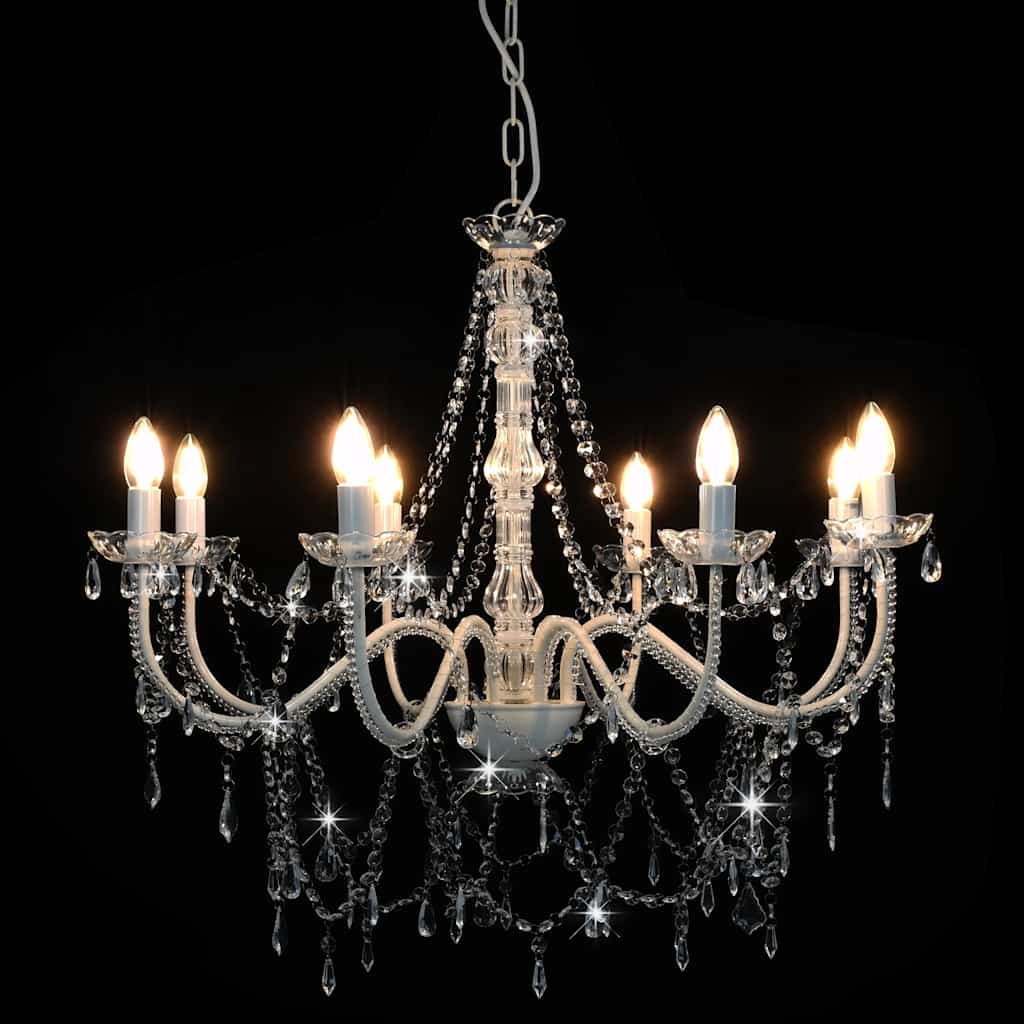 Chandelier with beads 8 x e14 bulbs - white, 1 - number 3.