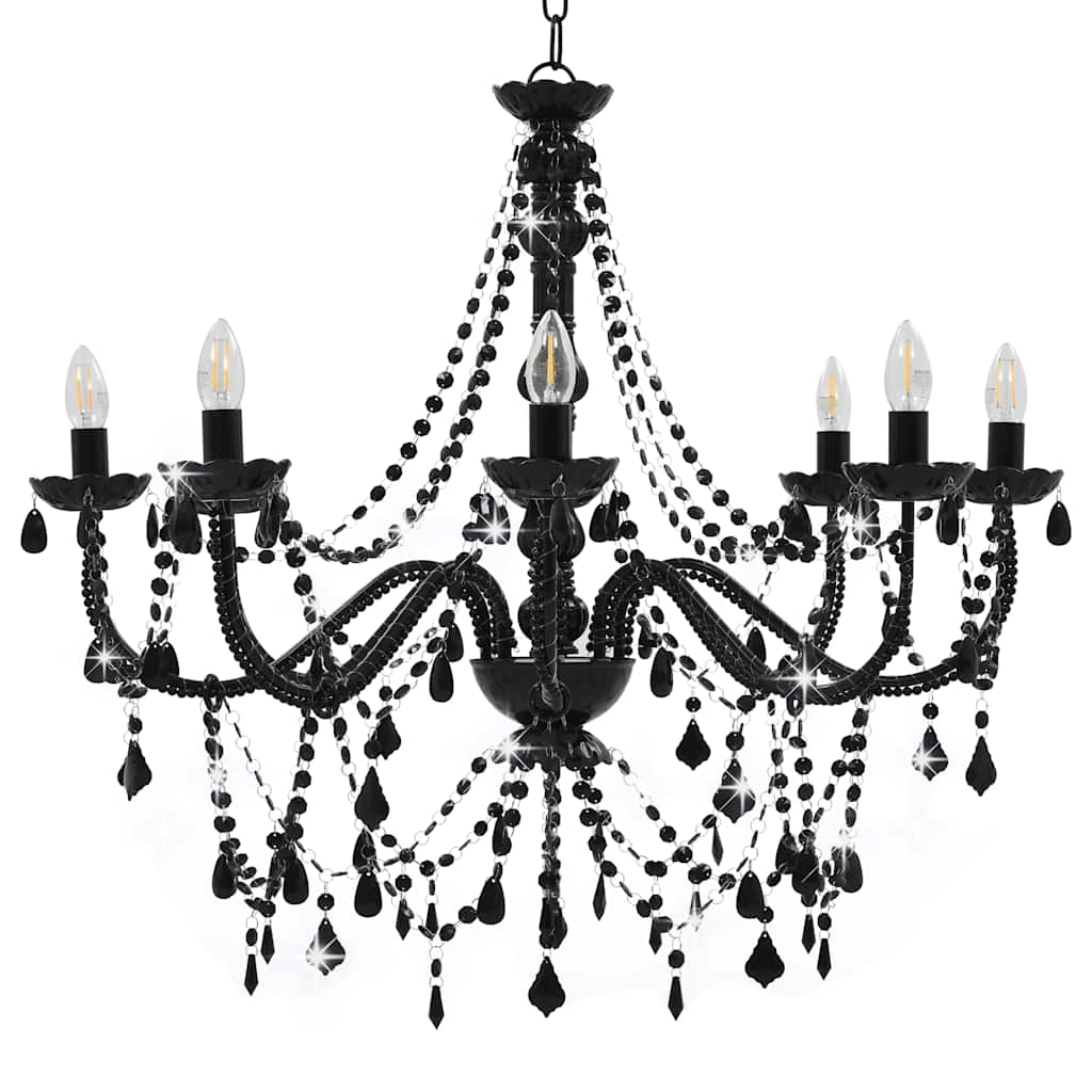 Lustre avec perles 8 x ampoules e14 - noir, 1 - number 2.