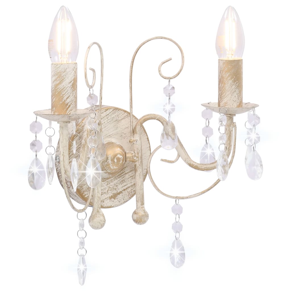 Applique avec perles 2 ampoules e14 blanc antique - number 1.