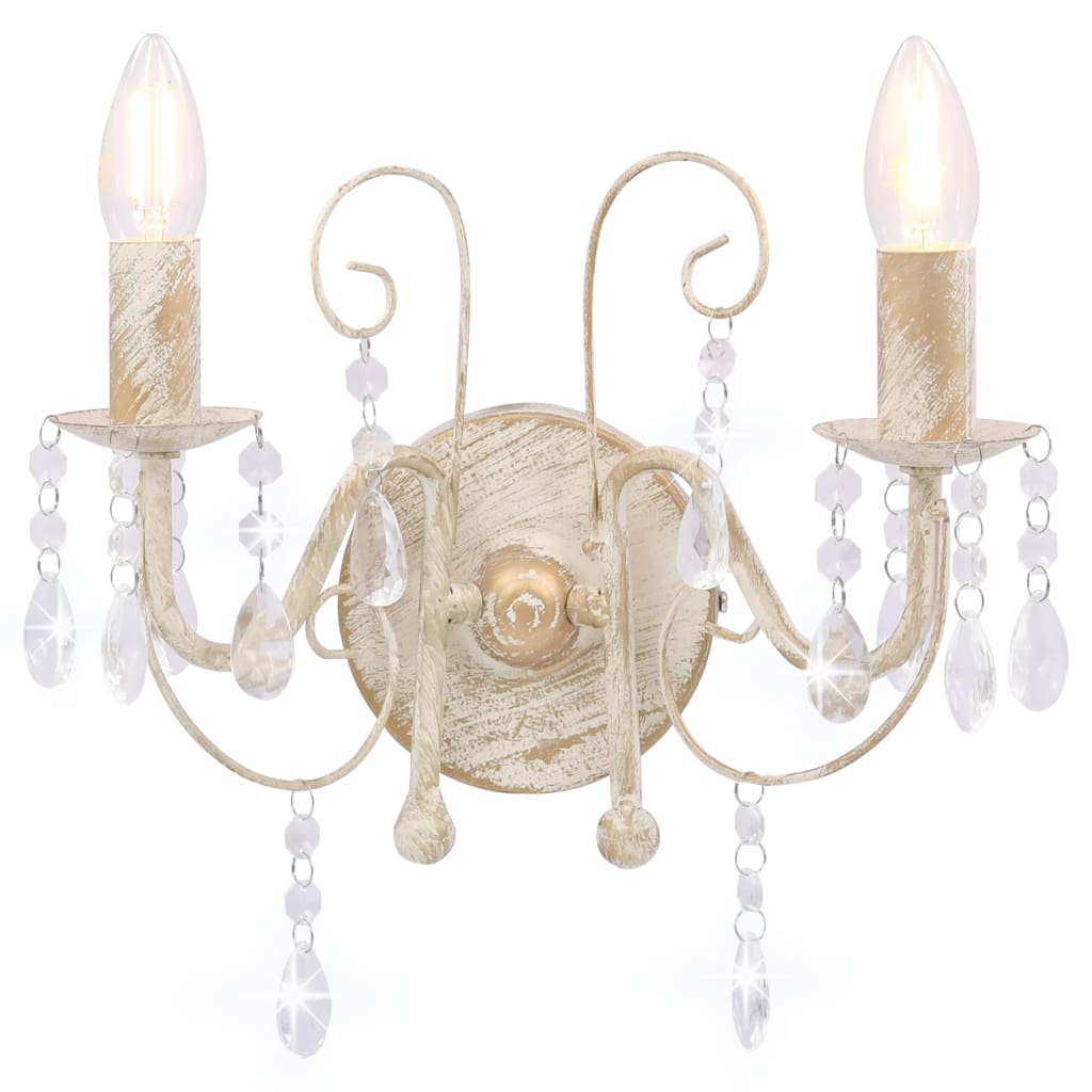 Applique avec perles 2 ampoules e14 blanc antique - number 3.