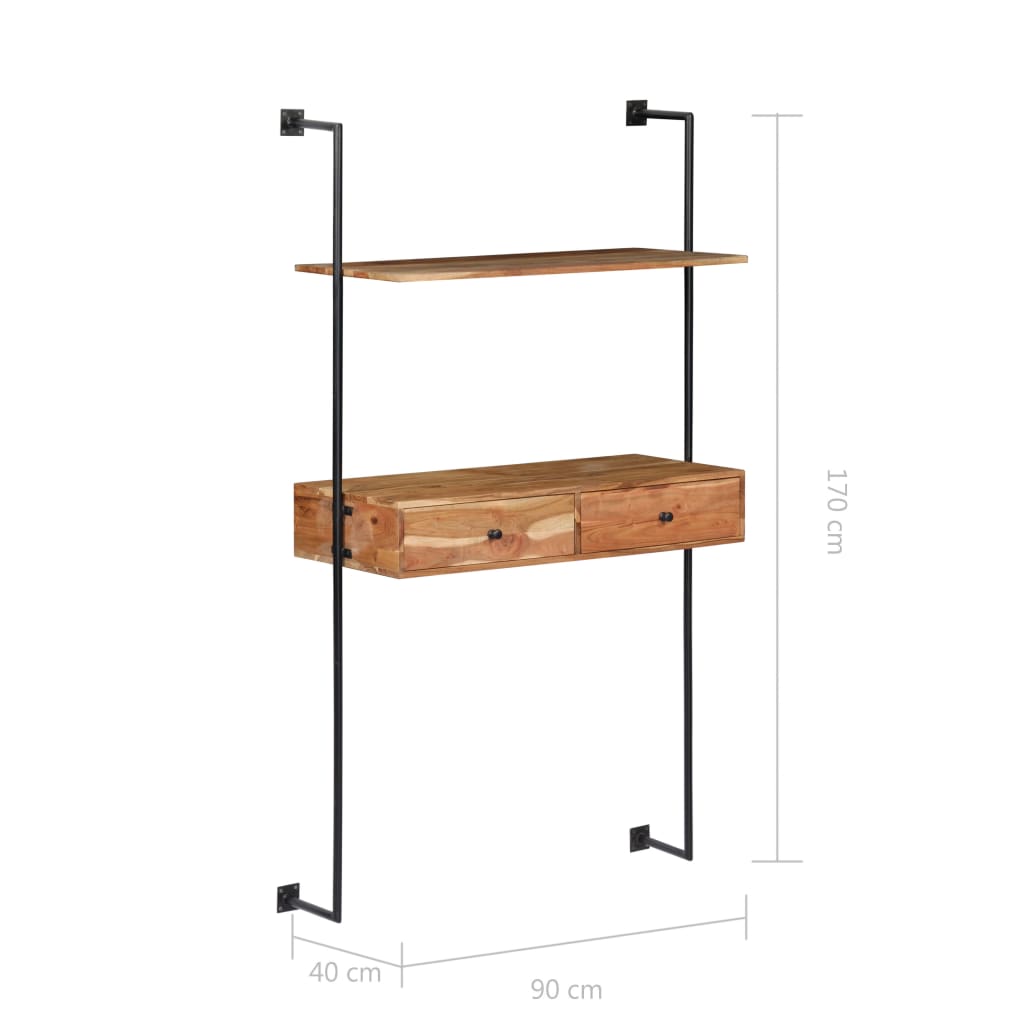 Vegghengt skrivebord heltre akasietre 90 x 40 x 170 cm - number 8.