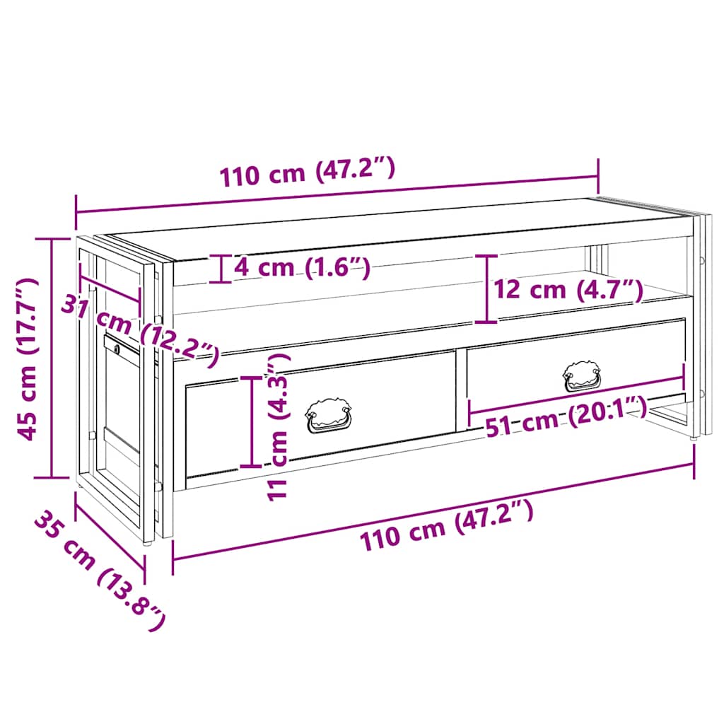 Tv ormarić 120x35x45 cm puno drvo mango - number 10.