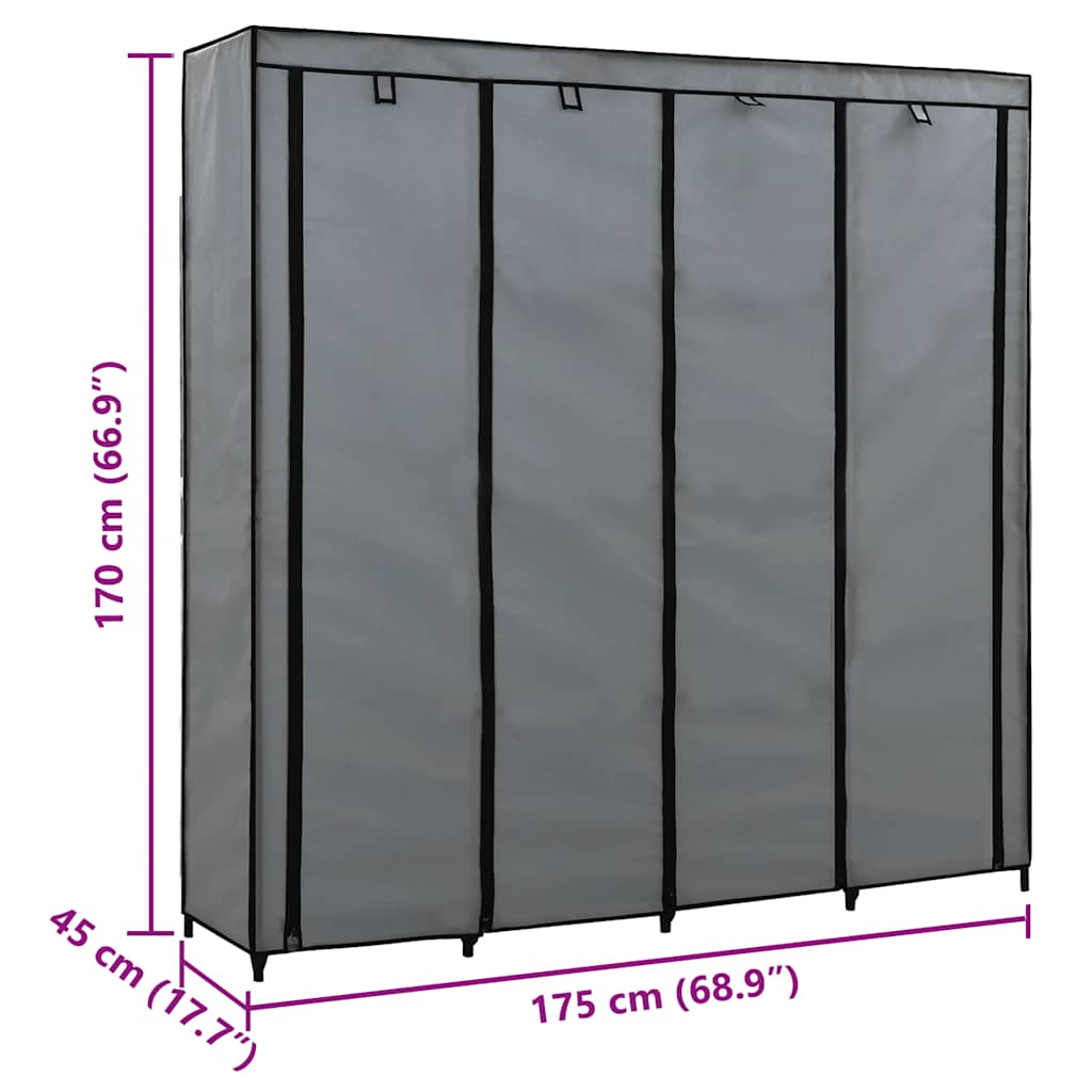 Klædeskab med 4 rum 175 45 x 170 cm - grå, 1, x - number 8.