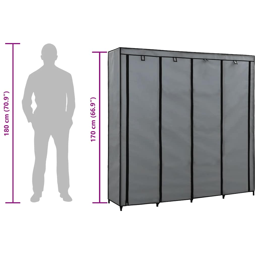 Klædeskab med 4 rum 175 45 x 170 cm - grå, 1, x - number 9.