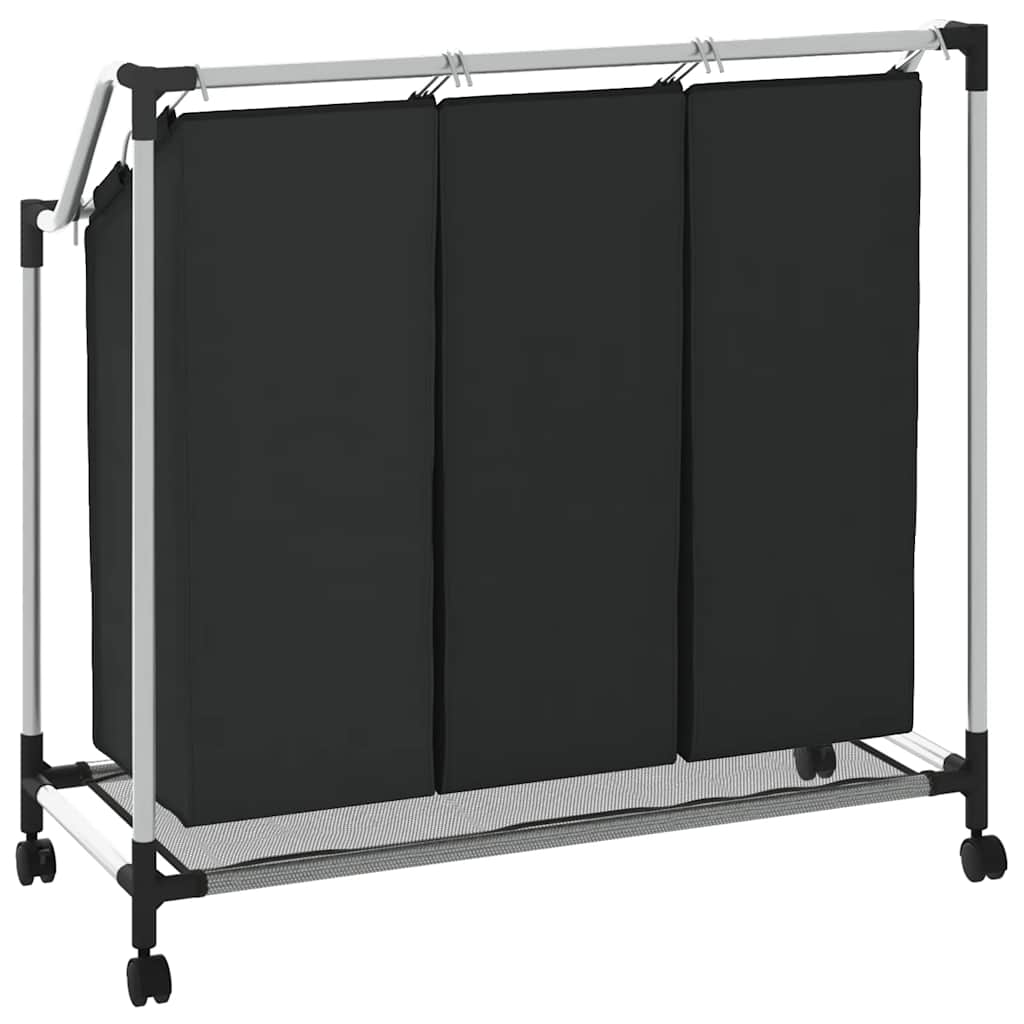 Vasketøjskurv med 3 poser stål - sort, 1, 3 tasker - number 6.