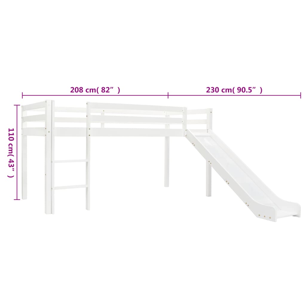Loftseng til børn med rutsjebane og stige fyrretræ 97 x 208 cm - number 6.