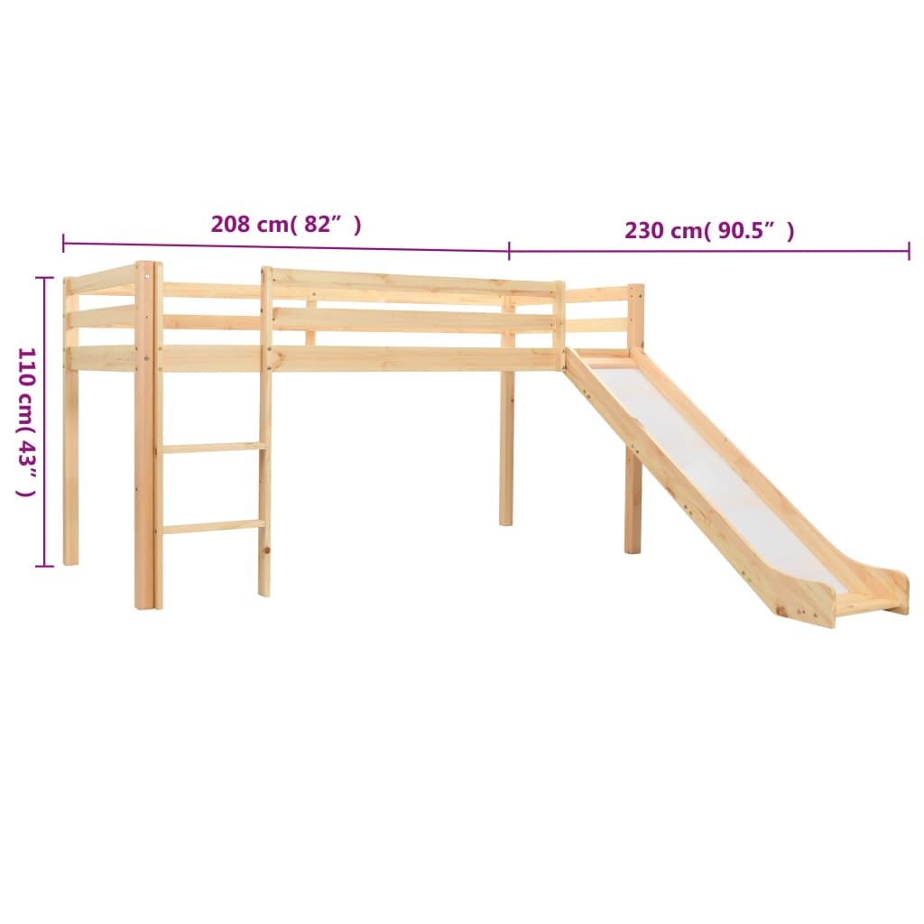 Loftseng til børn med rutsjebane og stige fyrretræ 97 x 208 cm - number 6.