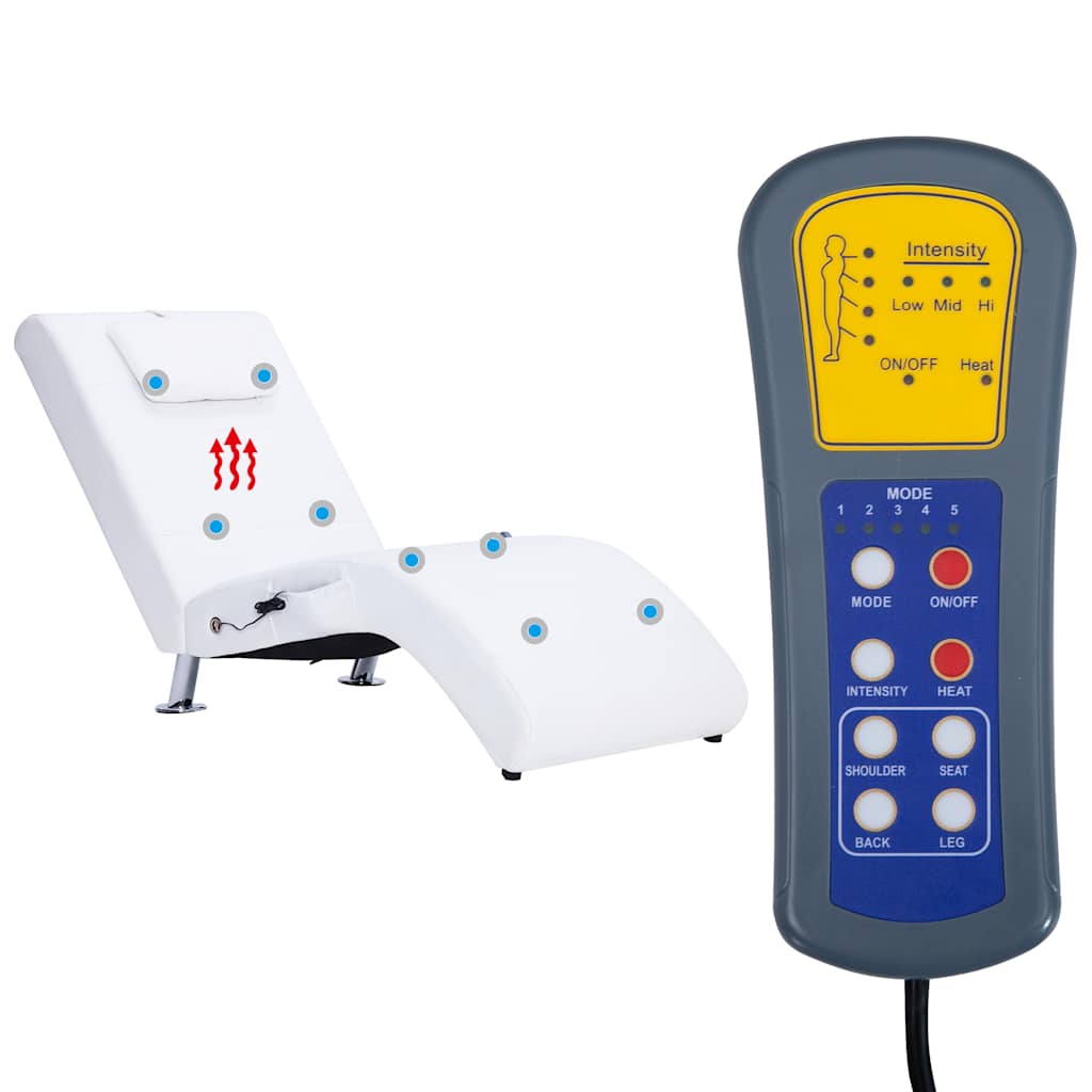 Chaiselong med massagefunktion og pude kunstlæder - hvid, 1 - number 10.